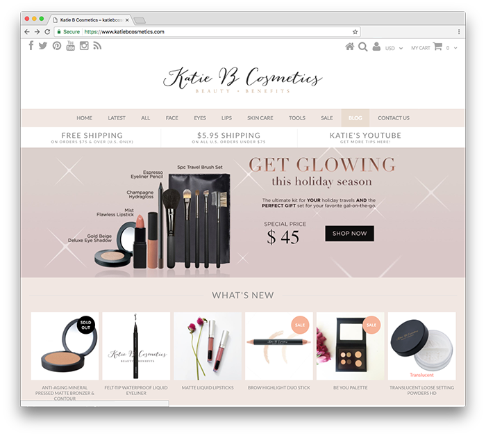 Katie B Cosmetics Website Screenshot